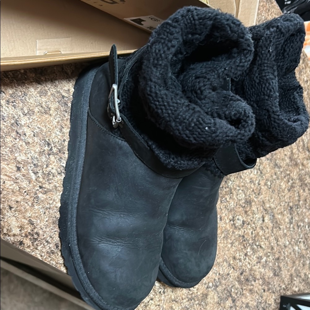 Black Knit Cuff Boots
